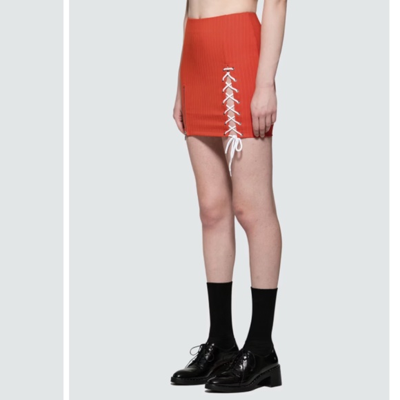♥️RED DANIELLE GUIZIO PINSTRIPE LACE UP ZIP SKIRT S - Picture 1 of 15